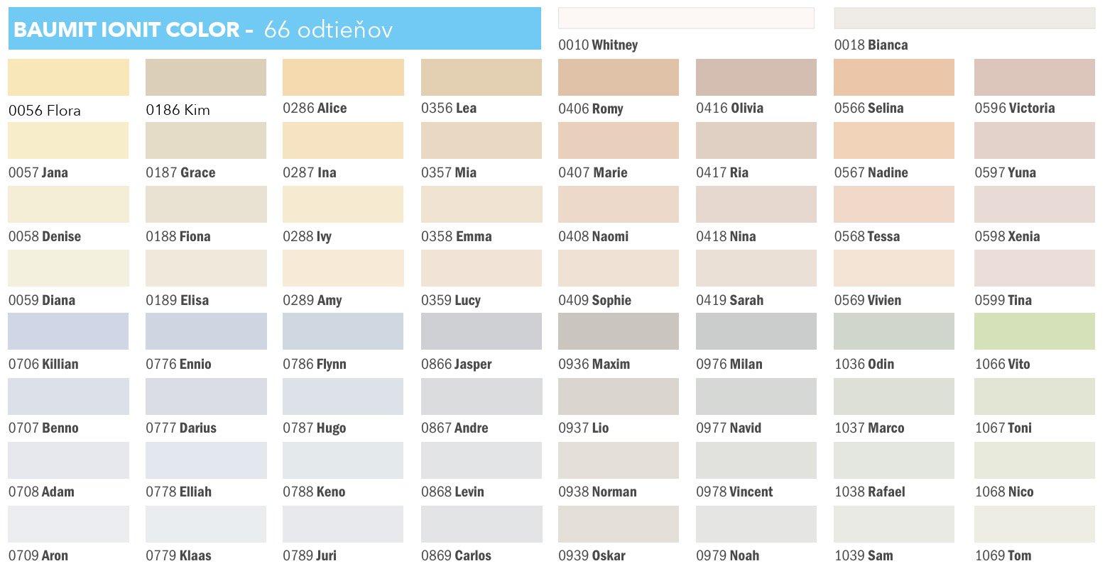 Vzorkovník Baumit Ionit Color so 66 odtieňami farieb.